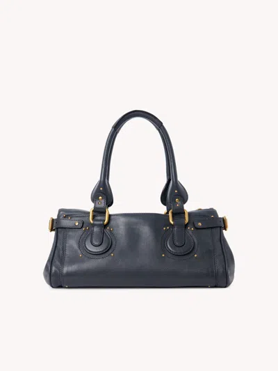 Chloé Paddington Black Shoulder Bag With Oversized Padlock And C-shaped Buckles In Grainy Leather Woman In Gray