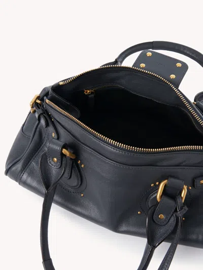 Chloé Paddington Black Shoulder Bag With Oversized Padlock And C-shaped Buckles In Grainy Leather Woman In Gray