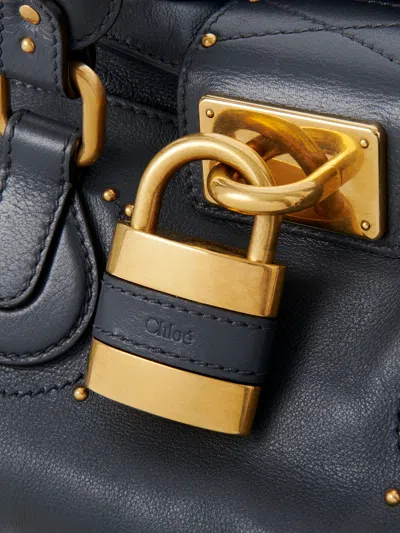 Chloé Paddington Black Shoulder Bag With Oversized Padlock And C-shaped Buckles In Grainy Leather Woman In Gray