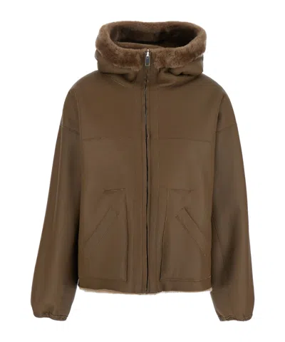 Blancha Hooded Shearling Jacket In Burgundy