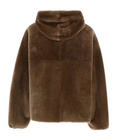 Blancha Hooded Shearling Jacket In Burgundy