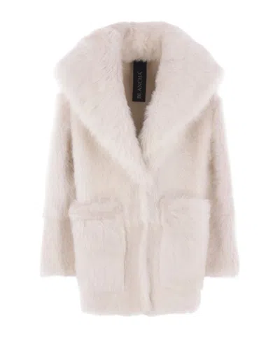 Blancha Wide-collar Sheerling Coat In Neutral