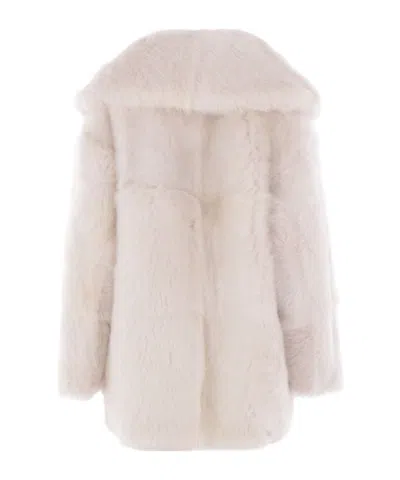 Blancha Wide-collar Sheerling Coat In Neutral