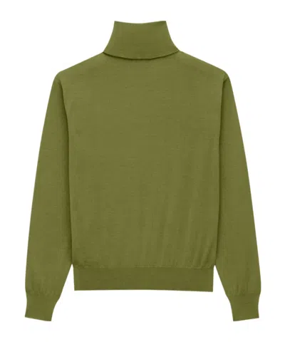 Saint Laurent Turtleneck Sweater With Long Sleeves And Ribbed Edges In Green
