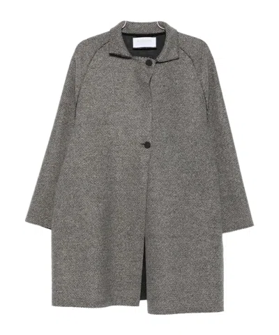 Harris Wharf London Textured Wool-cashmere Blend Coat With High Collar In Gray