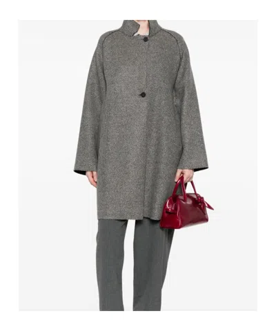 Harris Wharf London Textured Wool-cashmere Blend Coat With High Collar In Gray