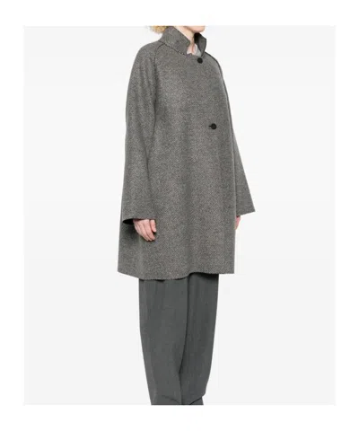 Harris Wharf London Textured Wool-cashmere Blend Coat With High Collar In Gray