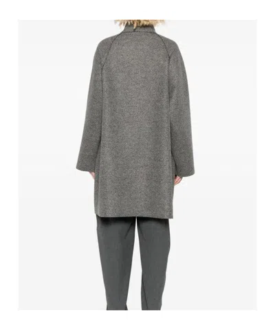 Harris Wharf London Textured Wool-cashmere Blend Coat With High Collar In Gray