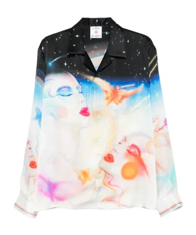 Casablanca Mens Galactic Connection Cuban-collar Graphic-pattern Silk Shirt In Multi