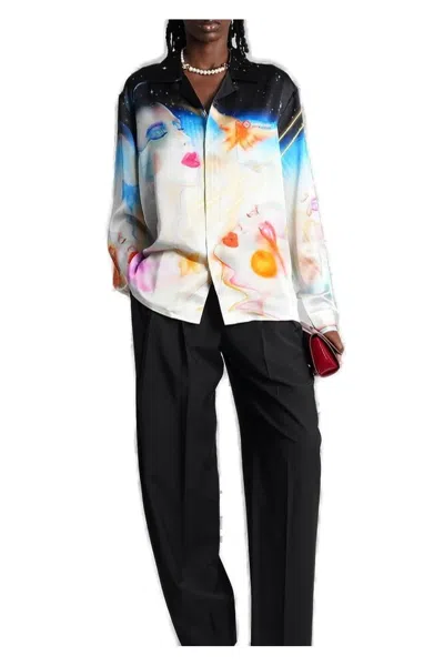 Casablanca Mens Galactic Connection Cuban-collar Graphic-pattern Silk Shirt In Multi