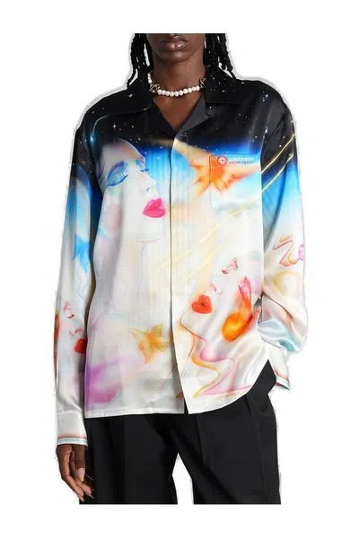 Casablanca Mens Galactic Connection Cuban-collar Graphic-pattern Silk Shirt In Multi