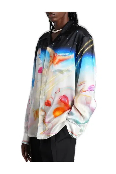 Casablanca Mens Galactic Connection Cuban-collar Graphic-pattern Silk Shirt In Multi
