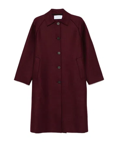 Harris Wharf London Wool Raglan Sleeve Coat With Welt Pockets In Burgundy