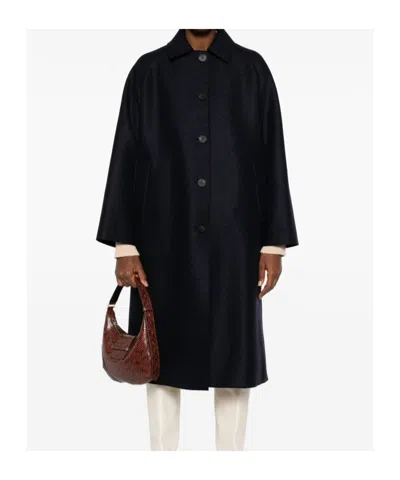 Harris Wharf London Wool Coat With Raglan Sleeves And Pockets In Blue