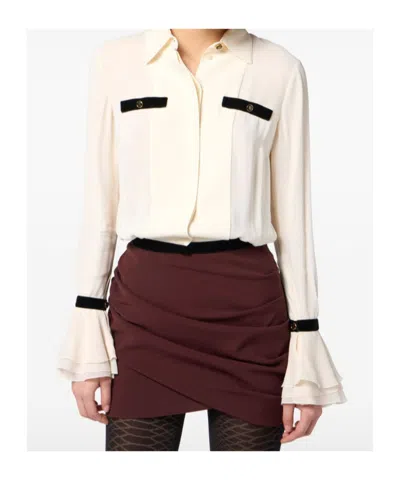 Elisabetta Franchi Camisole Shirt With Layered Ruffle Cuffs In White