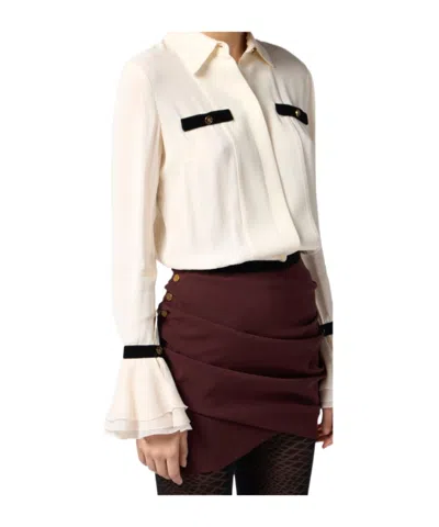 Elisabetta Franchi Camisole Shirt With Layered Ruffle Cuffs In White