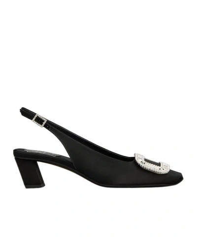 Roger Vivier Belle Vivier Crystal Buckle Slingback Pumps In Black