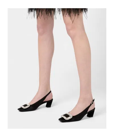 Roger Vivier Belle Vivier Crystal Buckle Slingback Pumps In Black