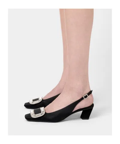 Roger Vivier Belle Vivier Crystal Buckle Slingback Pumps In Black