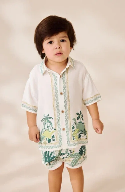 Next Kids' Dino Short Sleeve Button-up Shirt & Shorts Set In White