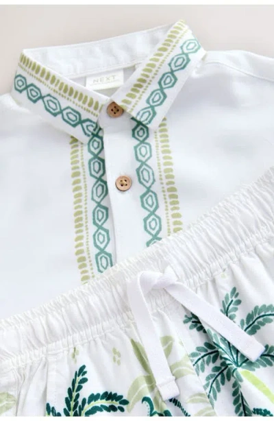 Next Kids' Dino Short Sleeve Button-up Shirt & Shorts Set In White