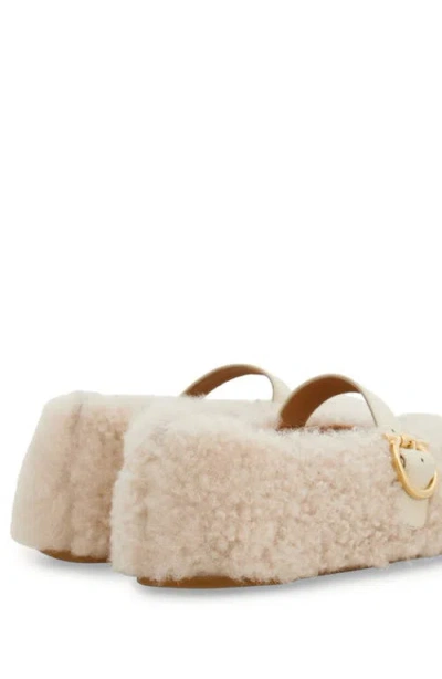 Ferragamo Gancio Genuine Shearling Ballet Flat In Neutral