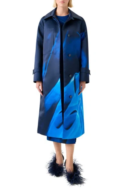 Akris Elliot Silk Duchess Alysons Cyanotype-print Oversized Coat In Blue