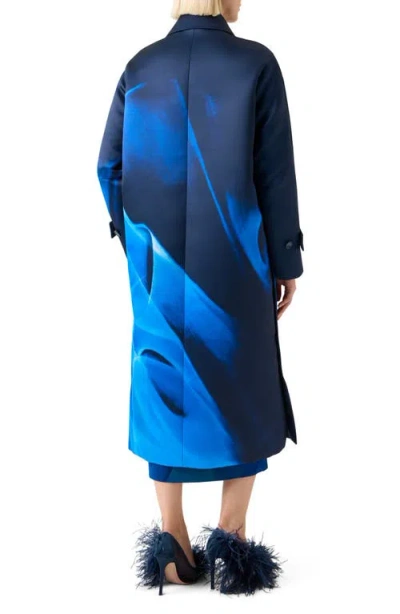 Akris Elliot Silk Duchess Alysons Cyanotype-print Oversized Coat In Blue