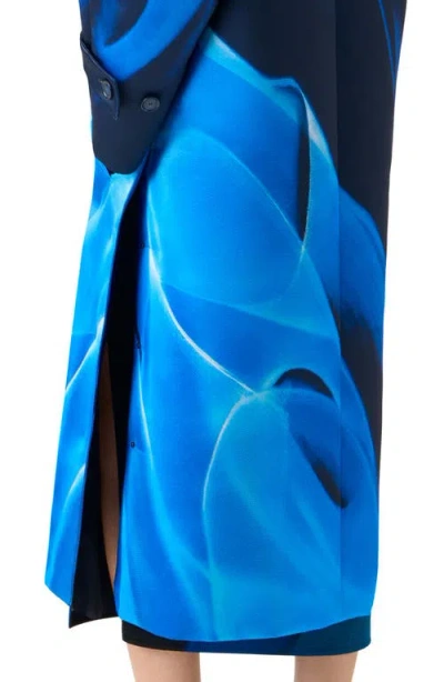 Akris Elliot Silk Duchess Alysons Cyanotype-print Oversized Coat In Blue