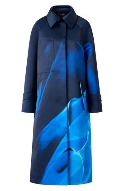 Akris Elliot Silk Duchess Alysons Cyanotype-print Oversized Coat In Blue