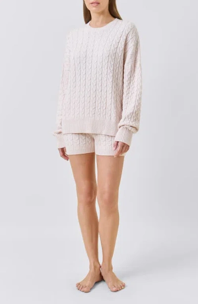 Papinelle Cozy Cable Long Sleeve Pajama Top In Neutral
