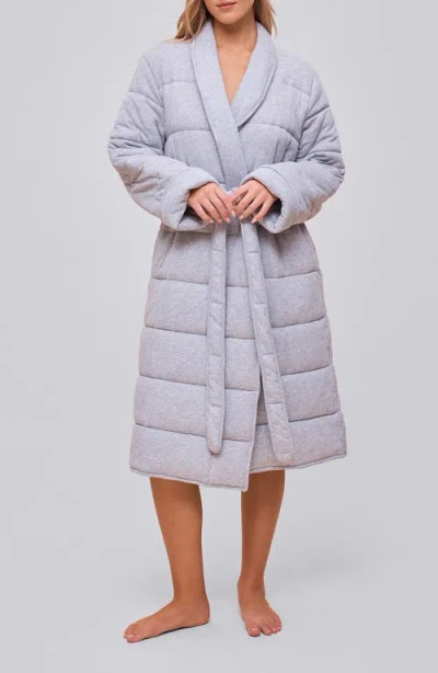 Papinelle Cuddle Puffa Quilted Cotton Midi Robe In Gray