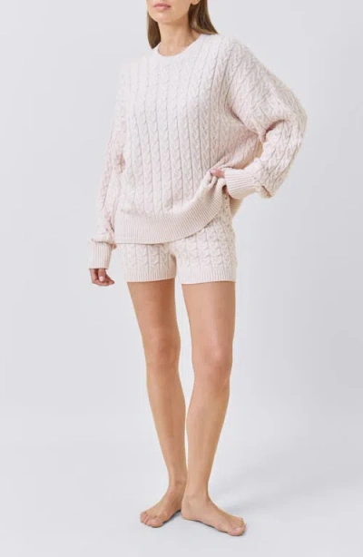 Papinelle Cozy Cable Long Sleeve Pajama Top In Neutral