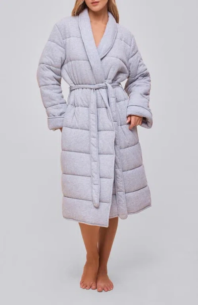 Papinelle Cuddle Puffa Quilted Cotton Midi Robe In Gray