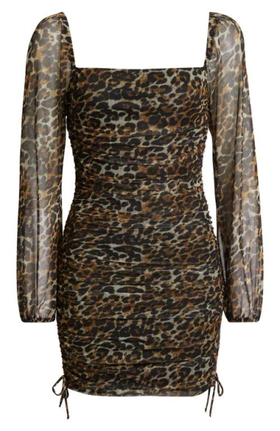 Jump Apparel Leopard Print Long Sleeve Minidress In Gold