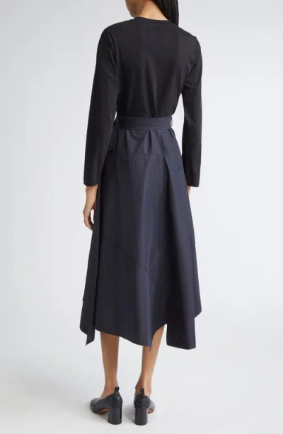 3.1 Phillip Lim Mixed Media Long Sleeve Handkerchief Hem Cotton Blend Dress In Black