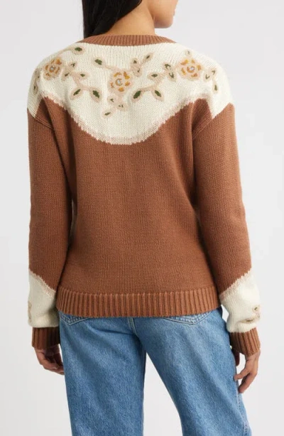 Pendleton Western Floral Henley Sweater In Brown In Brown