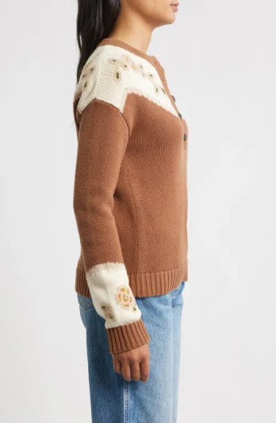 Pendleton Western Floral Henley Sweater In Brown In Brown