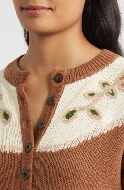 Pendleton Western Floral Henley Sweater In Brown In Brown