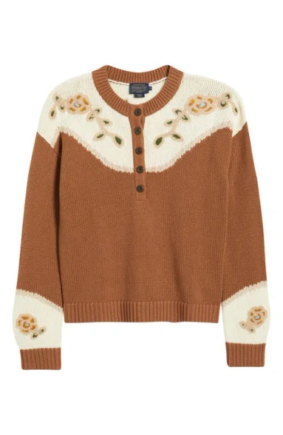 Pendleton Western Floral Henley Sweater In Brown In Brown