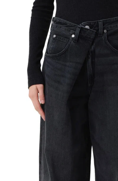 Agolde Vana Black Low-crotch Jeans With Book Closure In Denim Woman In Gray