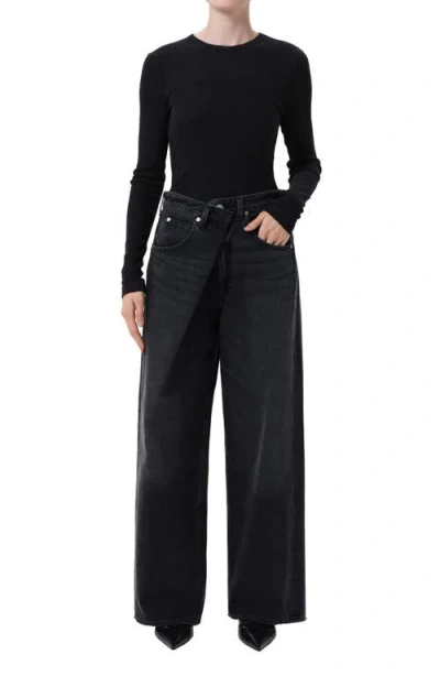 Agolde Vana Black Low-crotch Jeans With Book Closure In Denim Woman In Gray