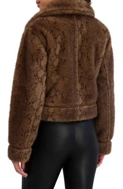 Karl Lagerfeld Women's Faux Leopard Fur Funnel Collar Jacket In Brown