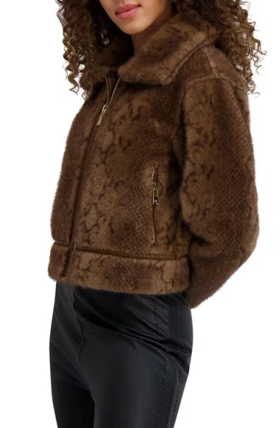 Karl Lagerfeld Women's Faux Leopard Fur Funnel Collar Jacket In Brown