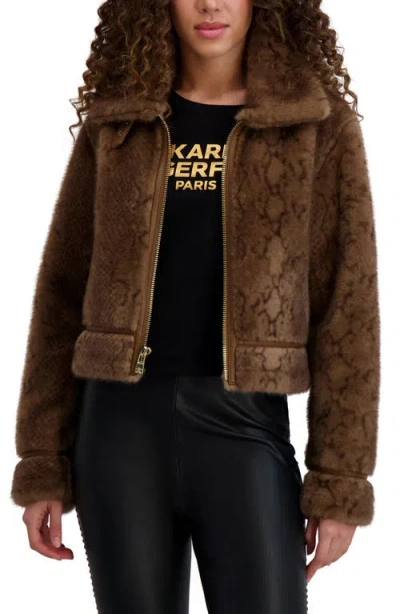 Karl Lagerfeld Women's Faux Leopard Fur Funnel Collar Jacket In Brown