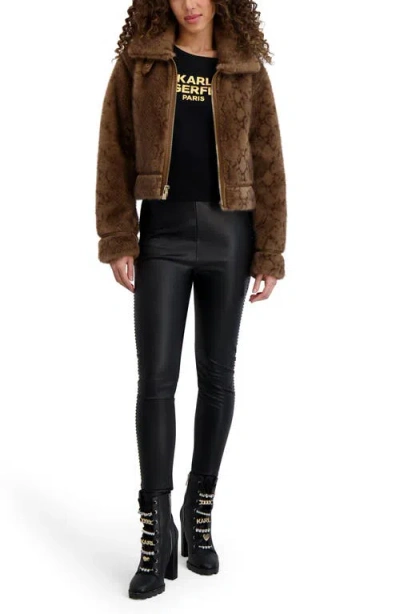 Karl Lagerfeld Women's Faux Leopard Fur Funnel Collar Jacket In Brown