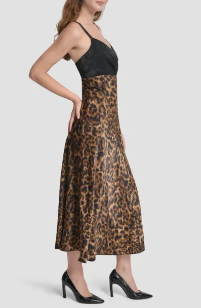 Dkny Mixed Media Print Sleeveless Midi Dress In Multi