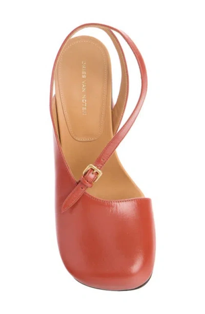 Dries Van Noten Arched Heel Asymmetric Square Toe Pump In Brown