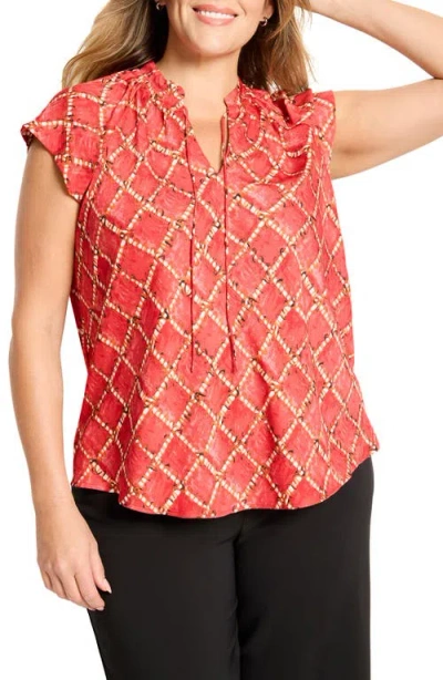 Nic + Zoe Nic+zoe Squiggle Check Cap Sleeve Top In Multi