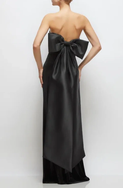 After Six Back Bow Strapless Velvet Gown In Black
